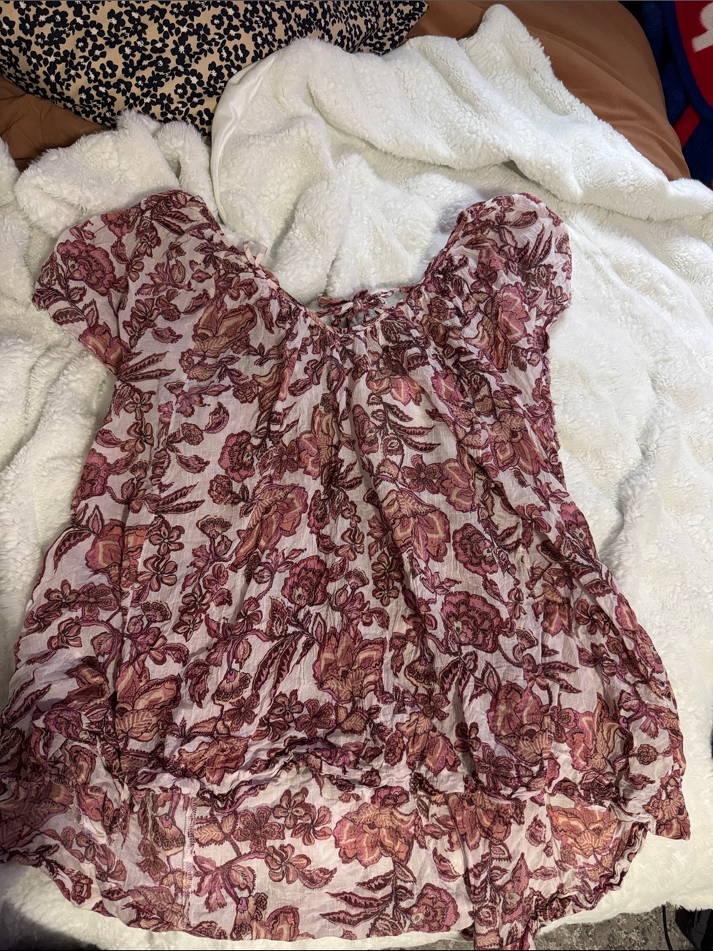 Free People Pink Floral Puff-Sleeve Peasant Blouse